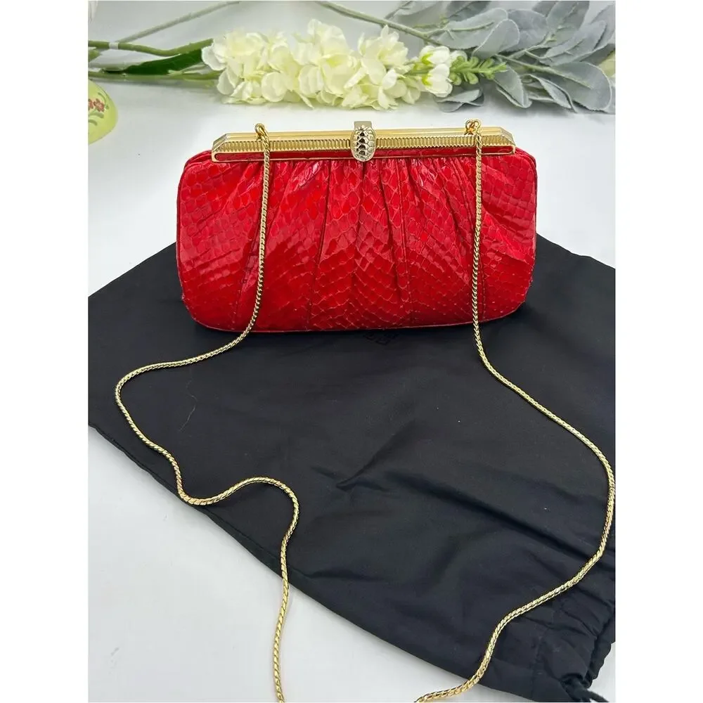 Women's Judith Leiber Red snakeskin evening Bag made in Italy. PRISTINE